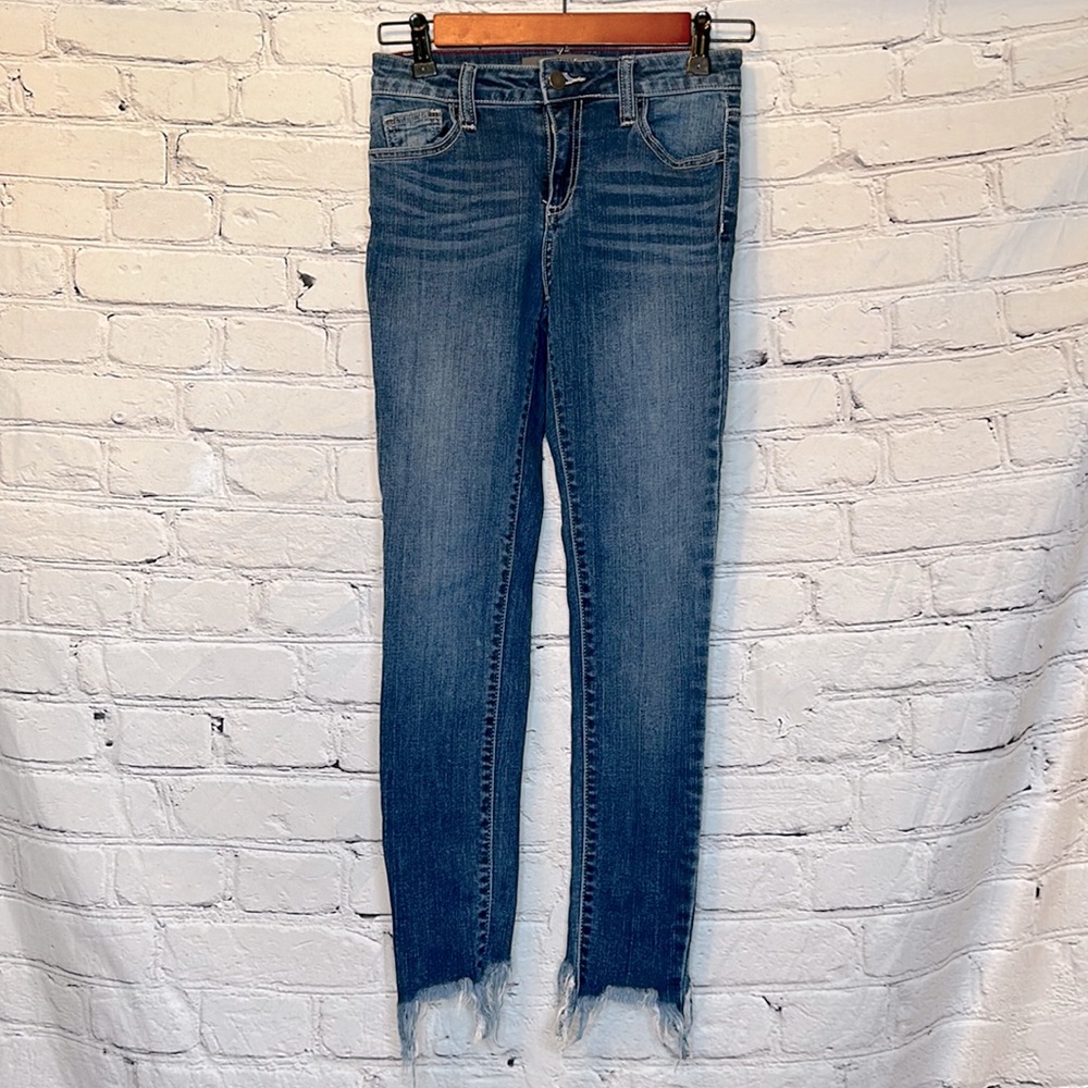 Harper Distressed Raw Hem Skinny Blue Jeans Size 25 Excellent Condition